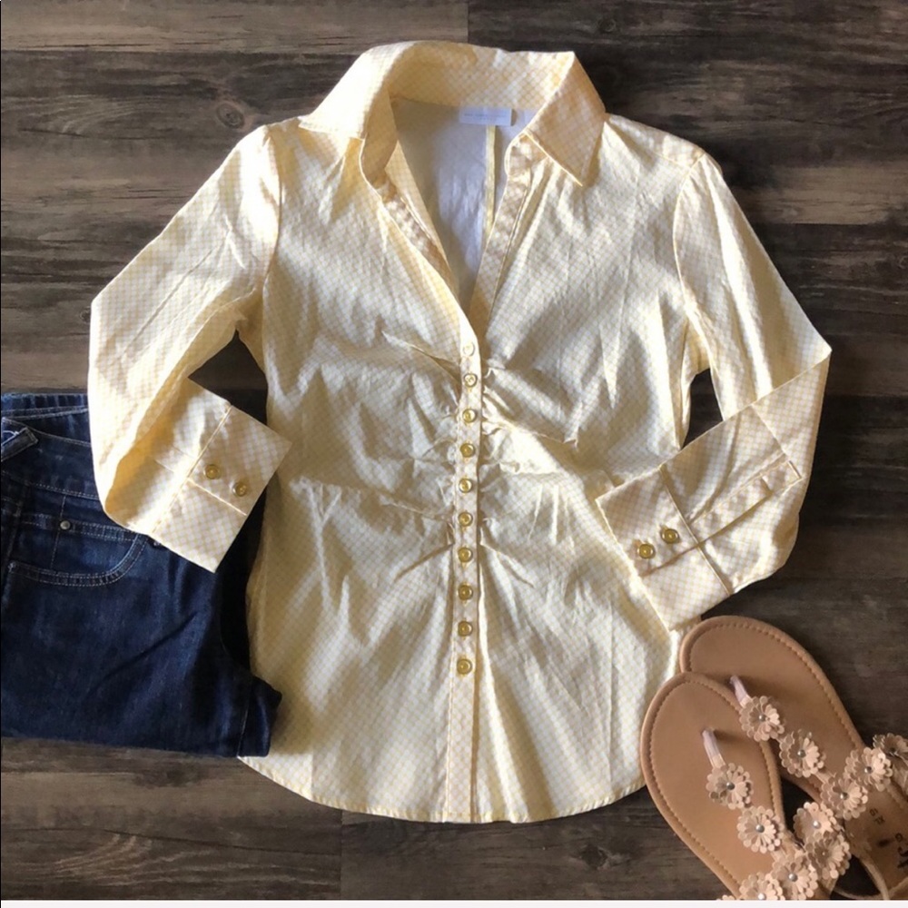 NY & Co Yellow White Career Top size XS - Picture 3 of 10